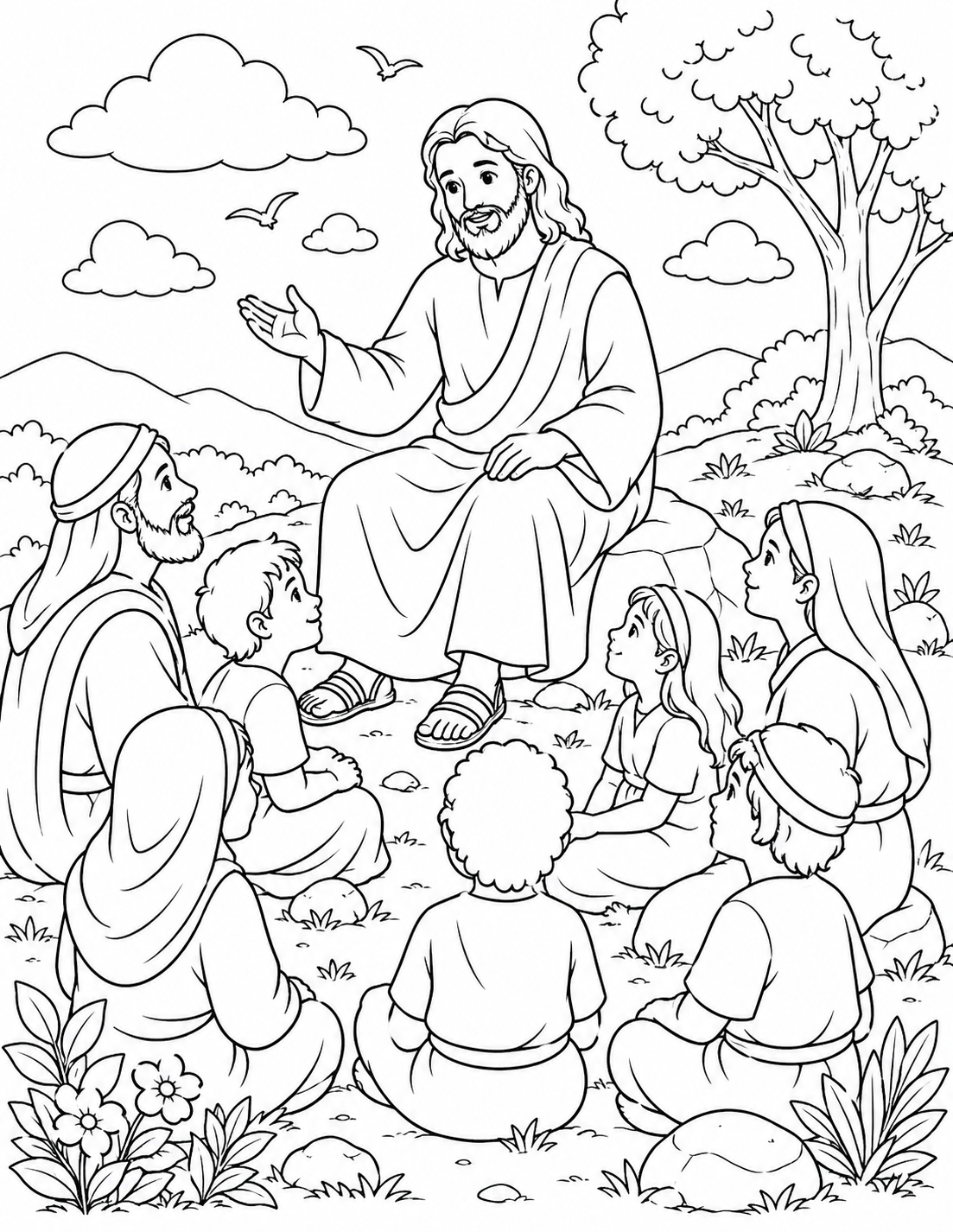 Jesus Teaches on the Hillside coloring page preview